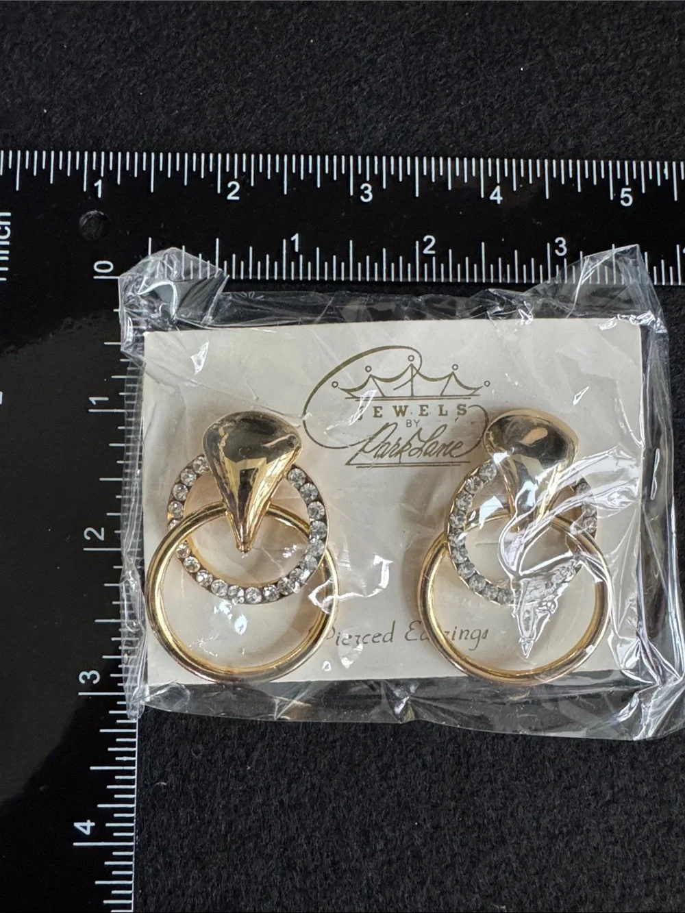 VTG Park Lane 80s Gold Door Knocker Rhinestone Hoop Earrings NOS NIP